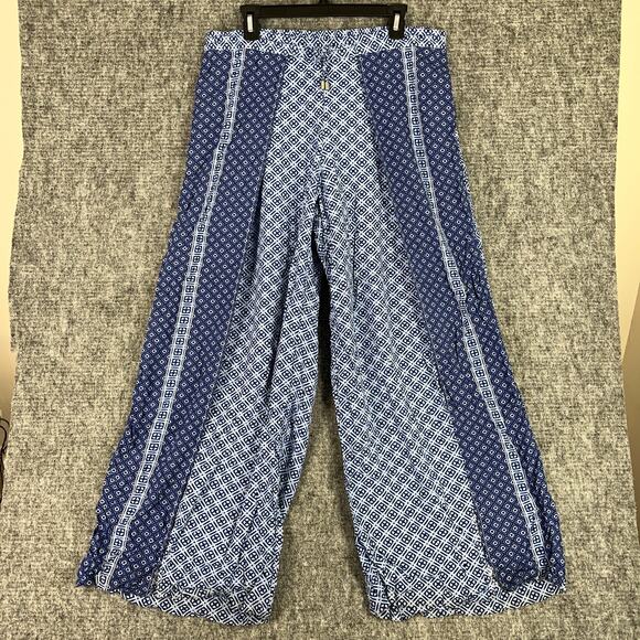 Kaari Blue Pants‎ Womens Large Lined Wide Split Leg Palazzo Gypsy Boho Cottage - Picture 1 of 9